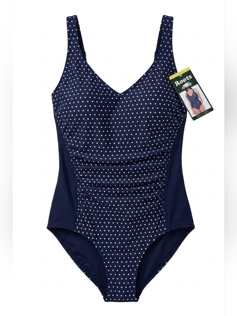 Roots Navy and White Polka Dot One-Piece Swimsuit, Size 6, NWT